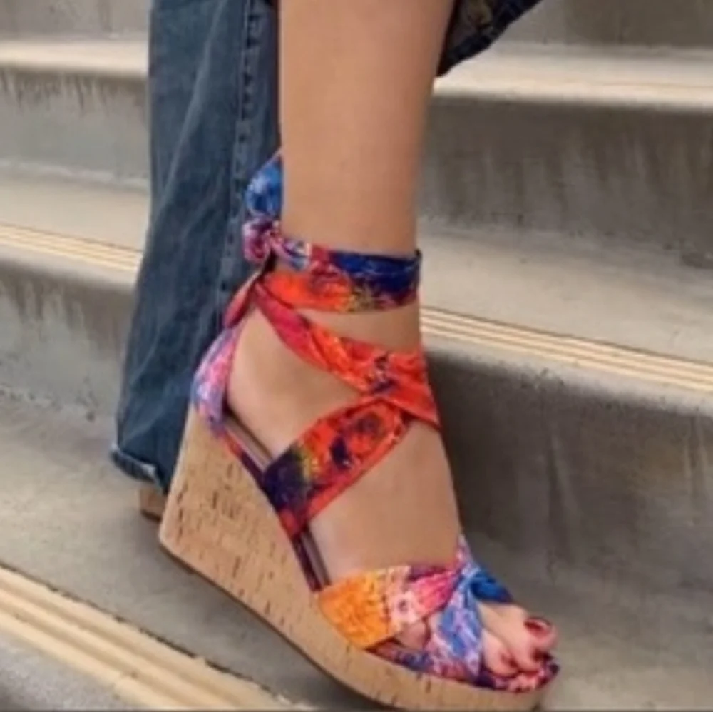 IMPO Women's Orabelle Ankle Wrap Platform Wedge Sandals Olani Bright Multi, 7.5